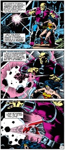 Alan Moore poetically explores the physical reality of superheroes. From page 27.