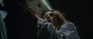 The opening of the film is the strongest element, as Michael Myers hunts Laurie Strode one last time.